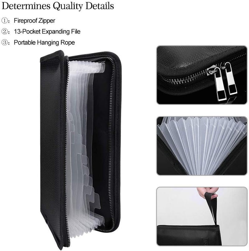 ENGPOW Expanding File Folder (11.4"x6.7") A5 Size Document Organizer Fireproof Money Bag 13 Pockets Zipper Closure Portable Filing Wallet Holder Storage for Check,Bill,Receipts,Tickets - Image 4